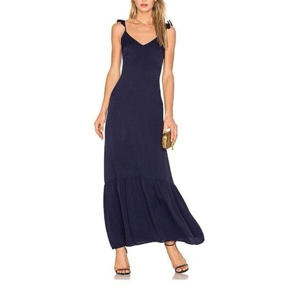 Line & Dot Vella Frill Maxi Dress in Navy Blue Small - Picture 1 of 8